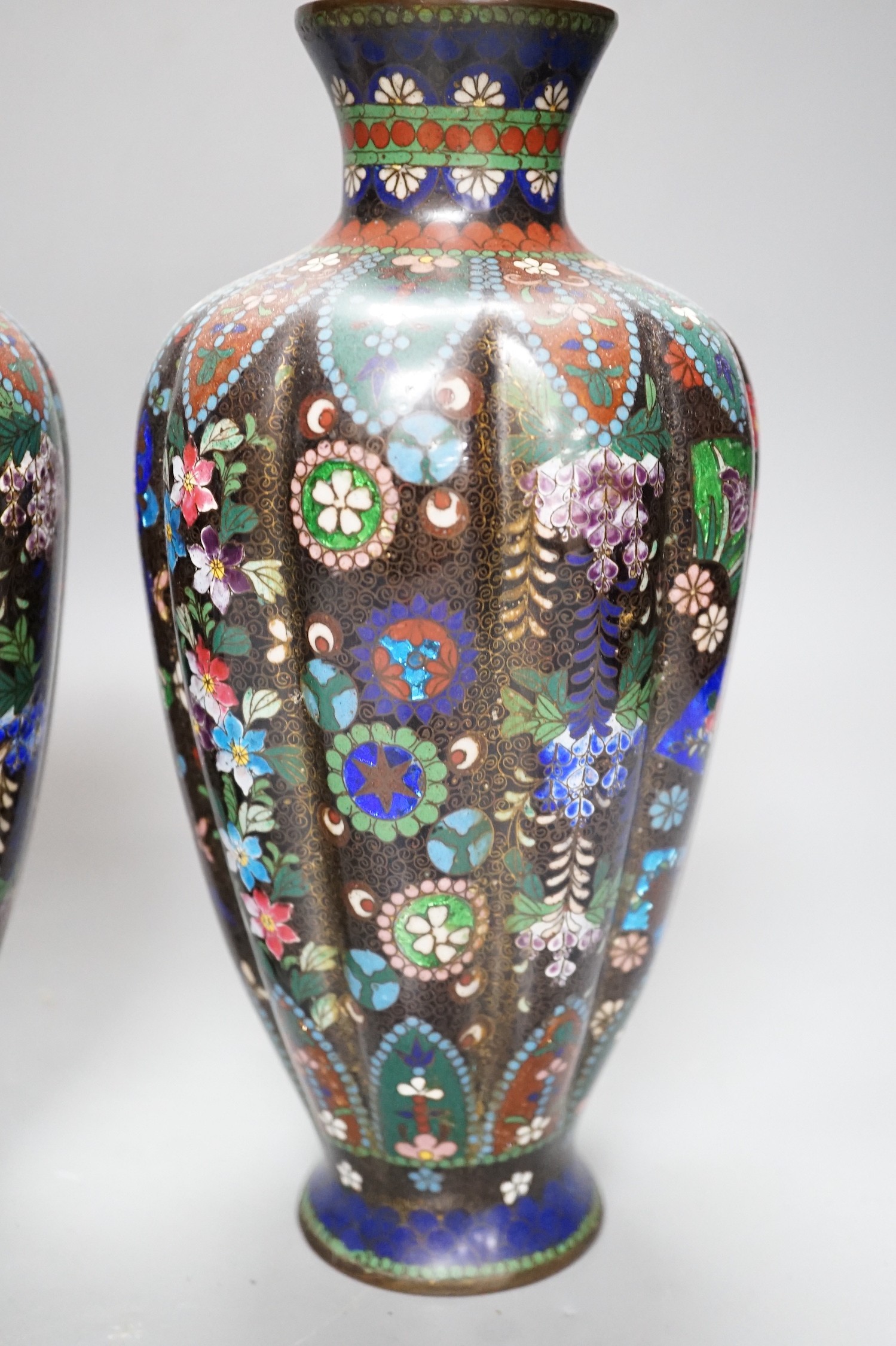 A pair of Japanese cloisonné enamel vases, 26cm